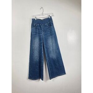 Halara Wide Leg Denim Pants Womens M Blue High Waisted Pull On Stretch Jeans